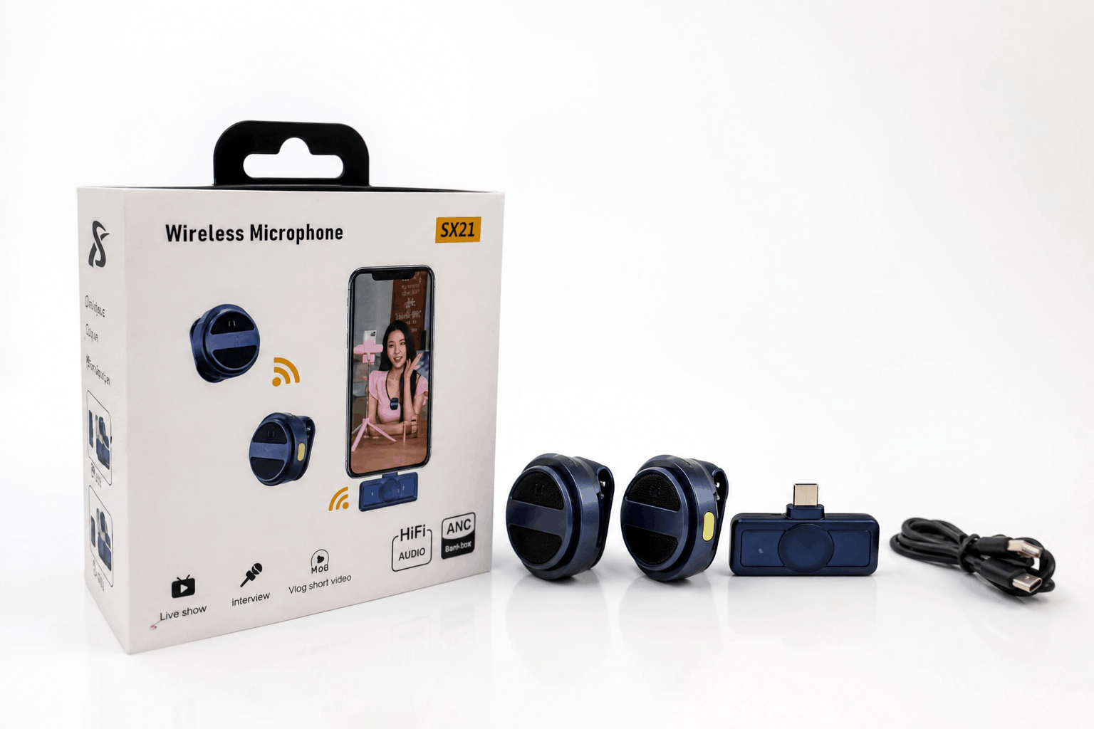 SX21 Wireless Microphone for Mobile – HiFi Audio, ANC Noise Reduction, Plug & Play (Vlog/Live/Interview)