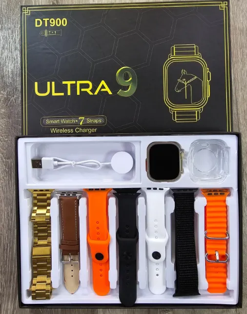 DT900 Ultra 9 Smart Watch – 2.06” Big Screen, Wireless Charger, Multi‑Strap Combo Set