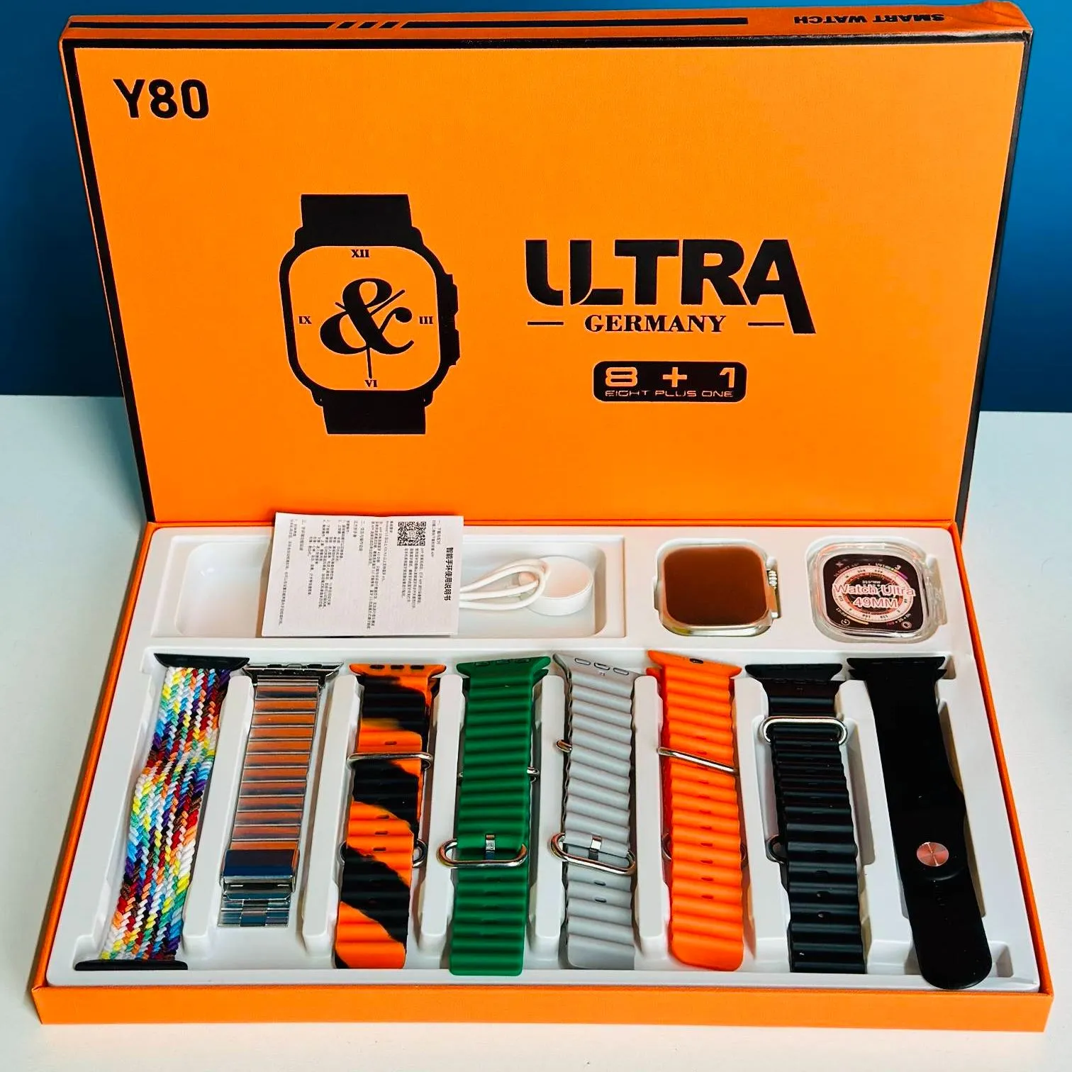Y80 Ultra Germany Smart Watch 8+1 Combo Set – Multi Strap Pack (49mm Style)